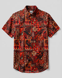 TRIBAL CRIMSON RAVEN PATCHWORK BUTTON-DOWN COLLAR SHIRT - TYQY0509262