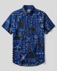 MIDNIGHT BLACK CAT PATCHWORK BUTTON-DOWN COLLAR SHIRT - TYQY1908261