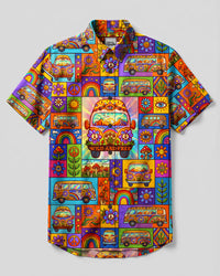 WILD AND FREE HIPPIE BUS PATCHWORK BUTTON-DOWN COLLAR SHIRT - TYQY27082613
