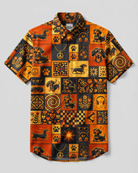COOL DACHSHUND PEACE AND MUSIC PATCHWORK BUTTON-DOWN COLLAR SHIRT - TYQY2808261