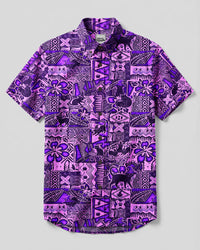 PURPLE WITCH CAT HALLOWEEN PATCHWORK BUTTON-DOWN COLLAR SHIRT - TYQY1709265