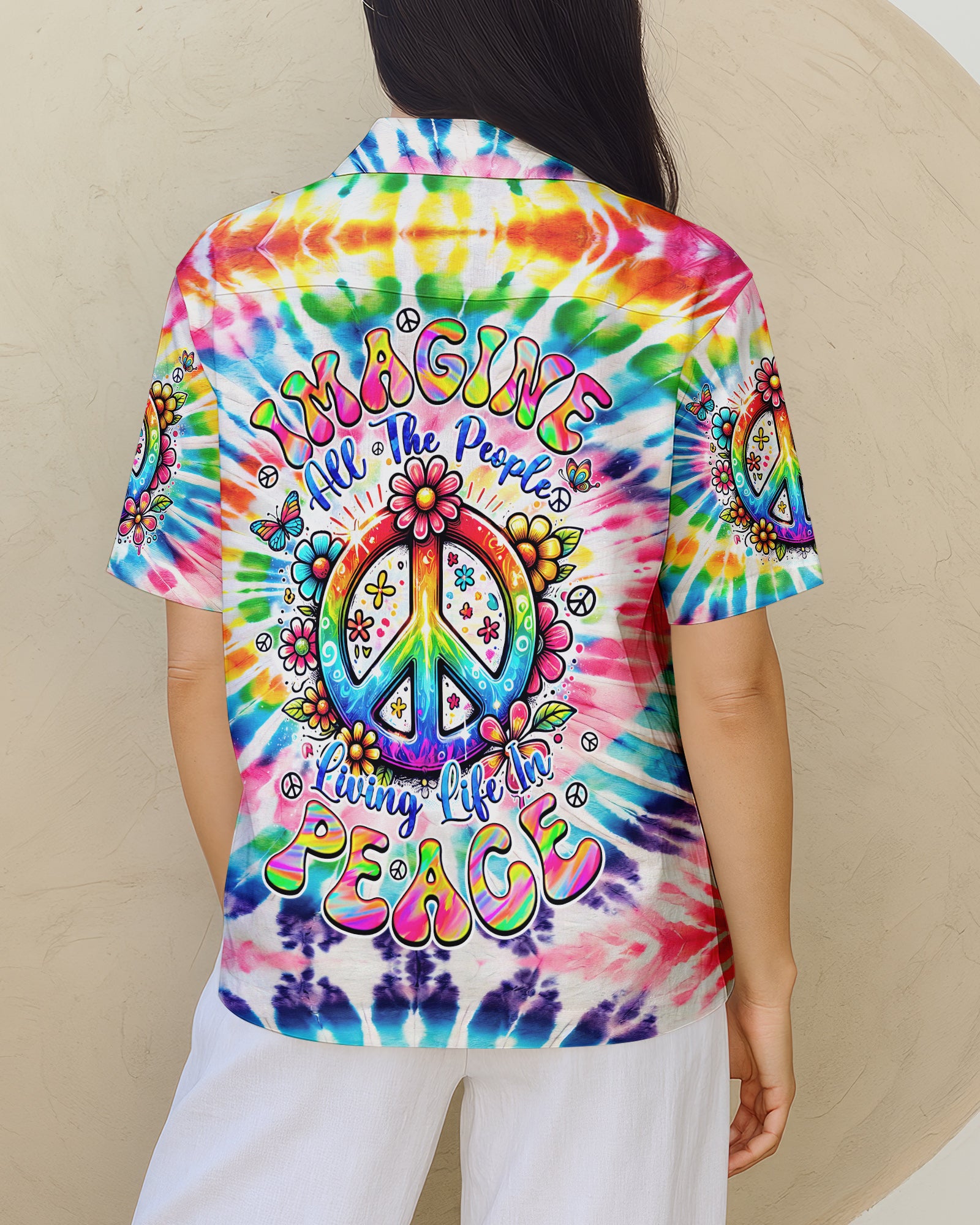 IMAGINE ALL THE PEOPLE LIVING LIFE IN PEACE TIE DYE HAWAIIAN SHIRT - TYQY1504256