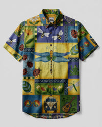 RETRO GROOVY DRAGONFLY GARDEN BUTTON-DOWN COLLAR SHIRT - RITD1108262