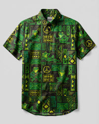 GREEN TRIBAL ZEN FROG BUTTON-DOWN COLLAR SHIRT - RITD1908261