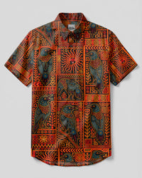 FIERY TRIBAL CROW PATCHWORK BUTTON-DOWN COLLAR SHIRT - RITD2508261
