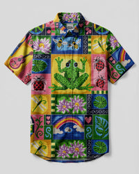 VINTAGE NEEDLEPOINT FROG PATCHWORK BUTTON-DOWN COLLAR SHIRT - RITD1108261