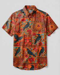 BOHO ORANGE RAVEN PATCHWORK BUTTON-DOWN COLLAR SHIRT - RITD2508262