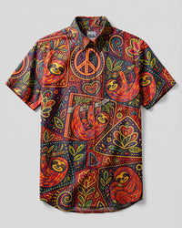 GROOVY SLOTH PEACE PATCHWORK BUTTON-DOWN COLLAR SHIRT – RITD2108262