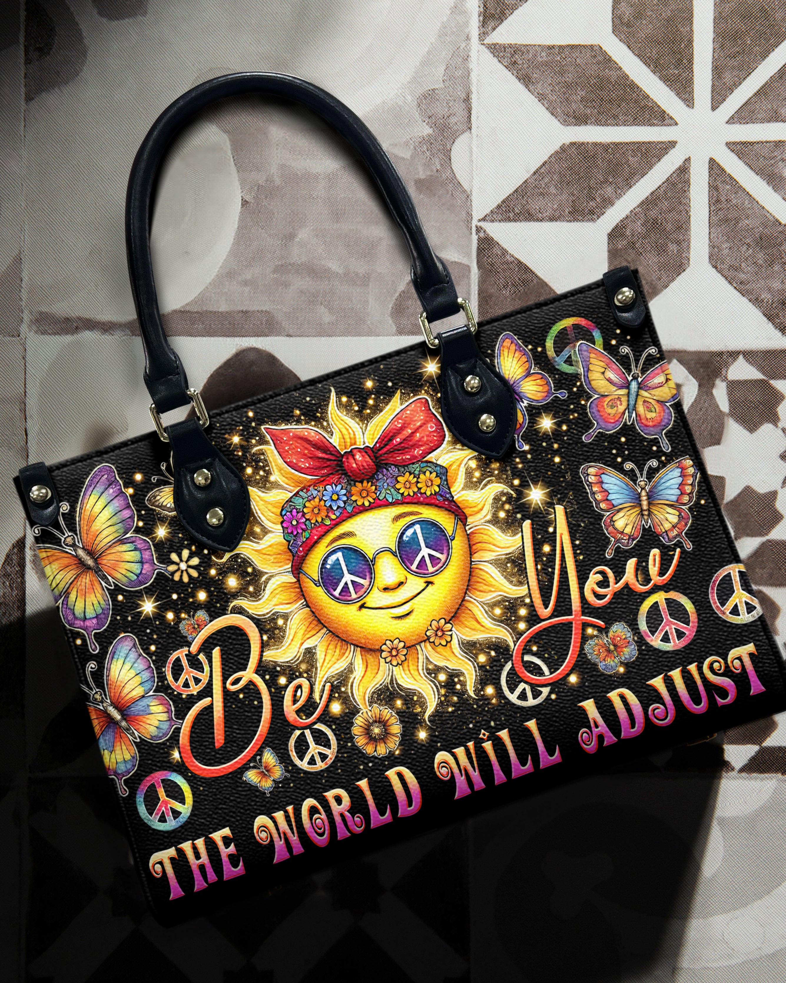 BE YOU THE WORLD WILL ADJUST HIPPIE SUN LEATHER HANDBAG - TYTD2506244