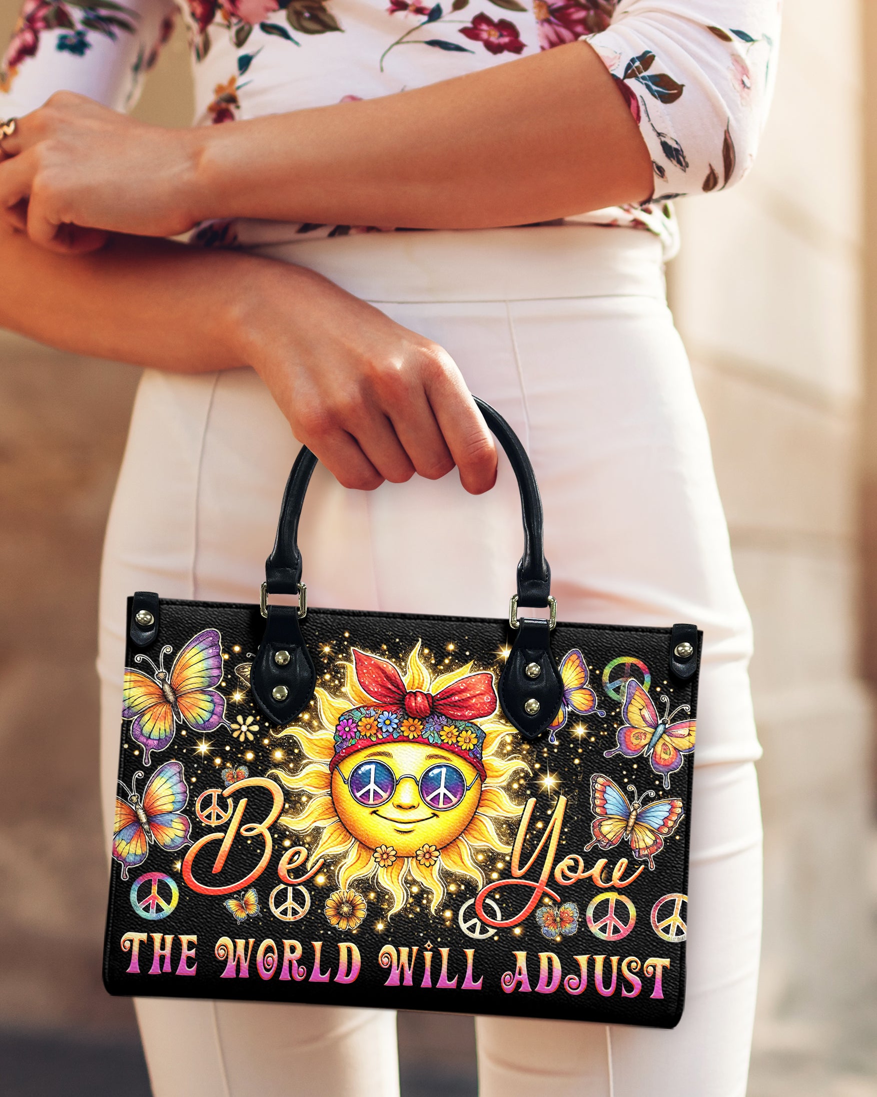 BE YOU THE WORLD WILL ADJUST HIPPIE SUN LEATHER HANDBAG - TYTD2506244