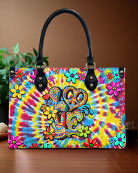 HIPPIE PEACE LOVE FLOWERS TIE DYE LEATHER HANDBAG - TY0406244