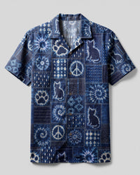 CAT AND PEACE PATCHWORK CAMP SHIRT - TLNT0508264