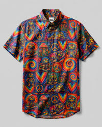 RAINBOW FROG SWIRL PATCHWORK BUTTON-DOWN COLLAR SHIRT - TLNT2907262