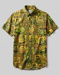 BOHO FROG SWIRL PATCHWORK BUTTON-DOWN COLLAR SHIRT - TLNT3007261