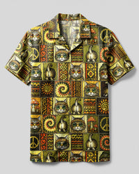 BOHO CAT VINTAGE PATCHWORK CAMP SHIRT - TLNT3007264