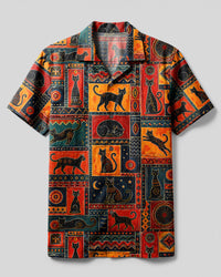 BOHO PLAYFUL CAT PATCHWORK CAMP SHIRT - TLNT0608262