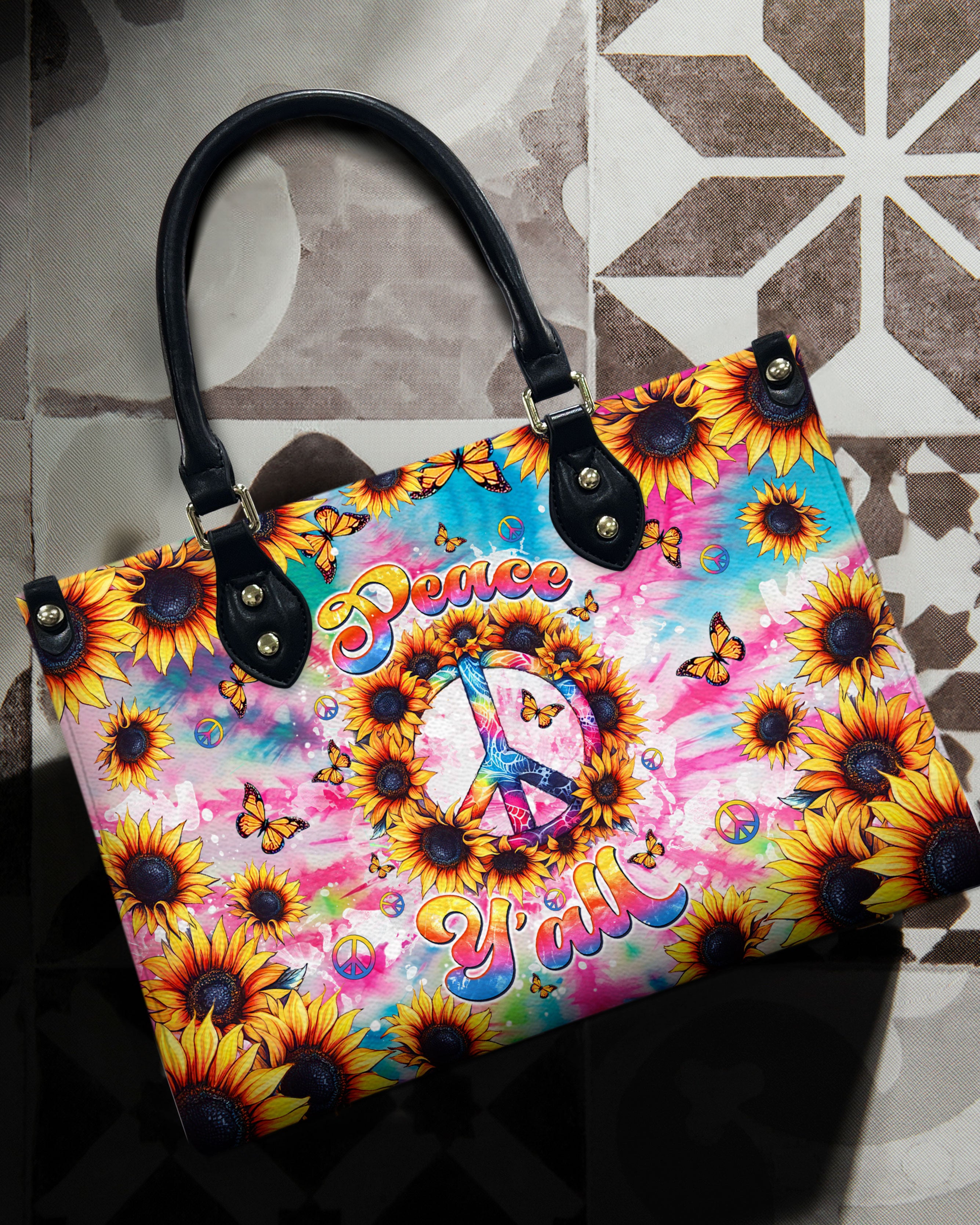 PEACE Y'ALL SUNFLOWER LEATHER HANDBAG - TLTW1109243