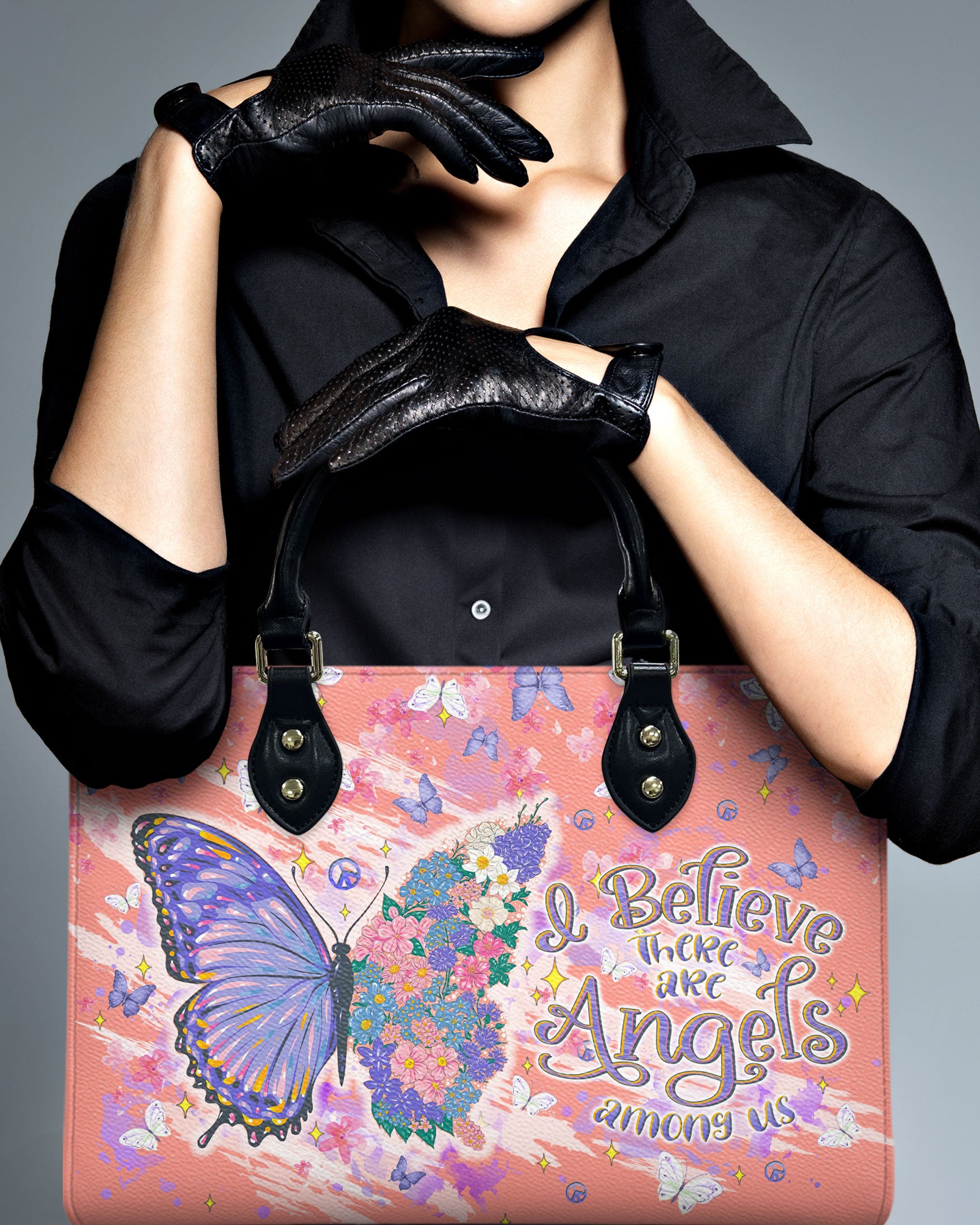 I BELIEVE THERE ARE ANGELS AMONG US BUTTERFLY LEATHER HANDBAG - TLTW1709243