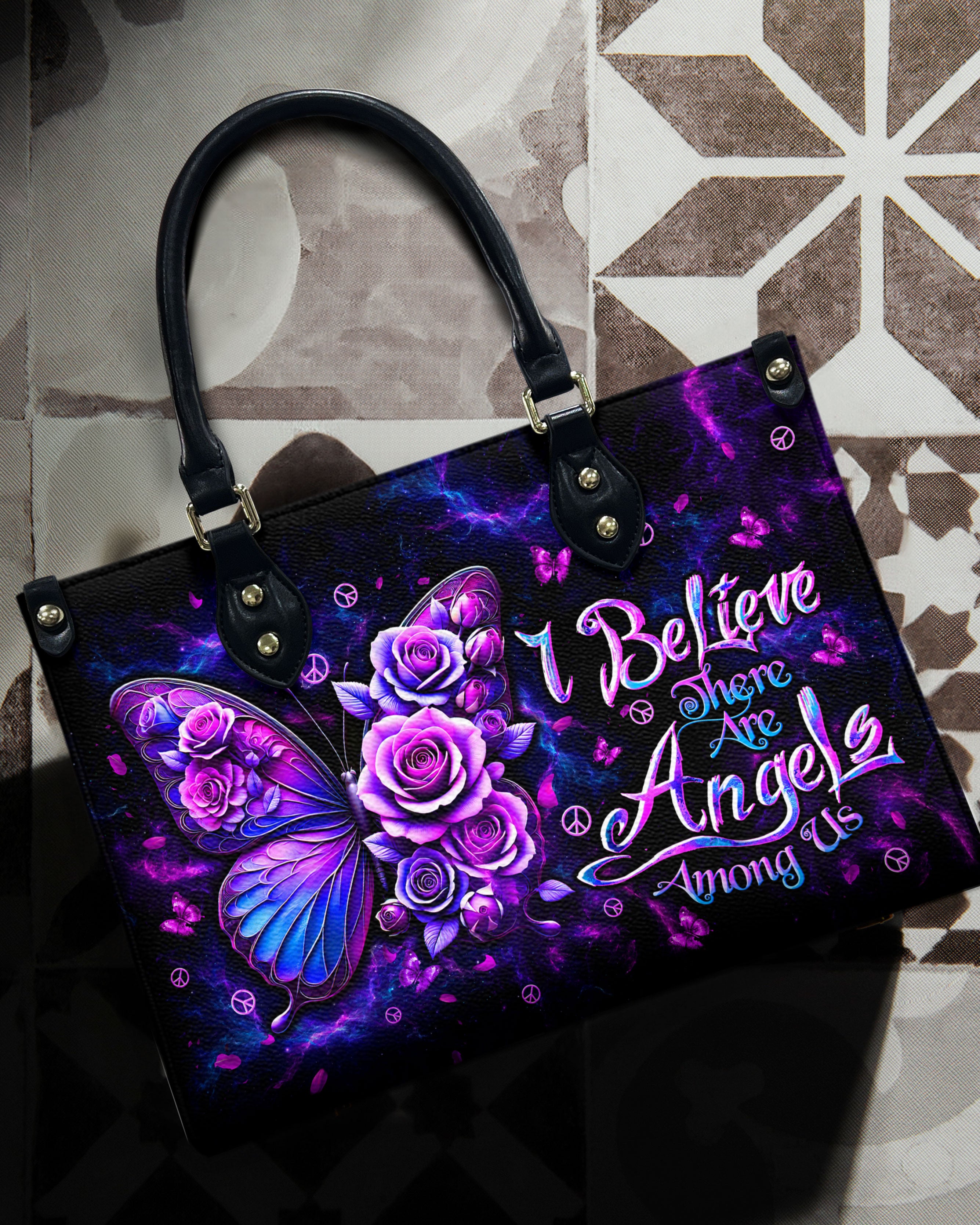 I BELIEVE THERE ARE ANGELS AMONG US BUTTERFLY   LEATHER HANDBAG - TLTW0810245