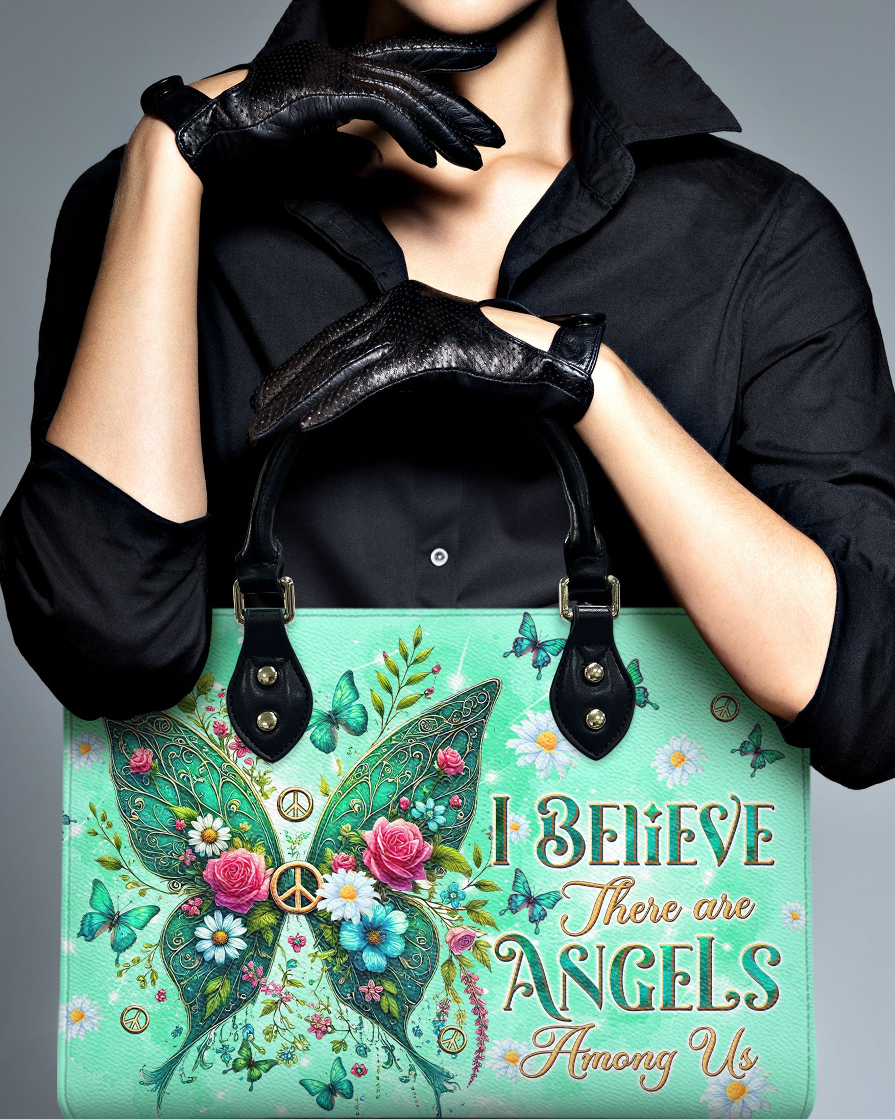 I BELIEVE THERE ARE ANGELS AMONG US WINGS LEATHER HANDBAG - TLTW0608245