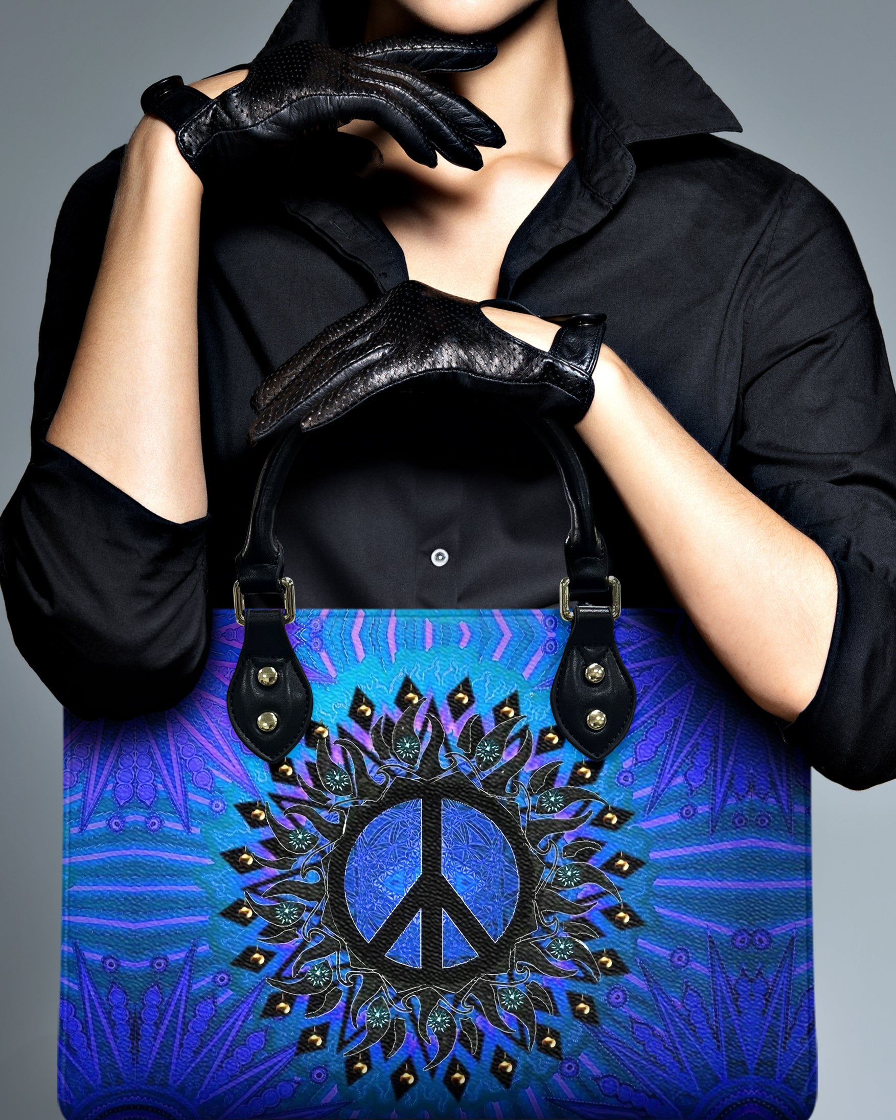 HIPPIE PEACE SYMBOL LEATHER HANDBAG - YHHG0310245