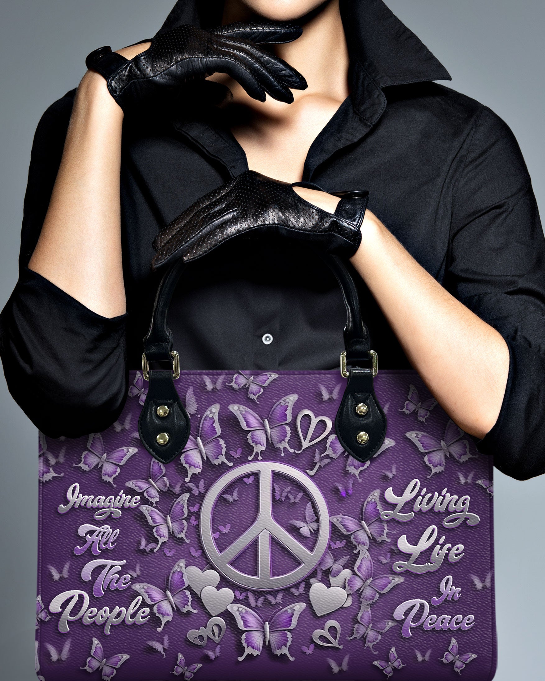 IMAGINE ALL THE PEOPLE LIVING LIFE IN PEACE LEATHER HANDBAG - TLTW2307244