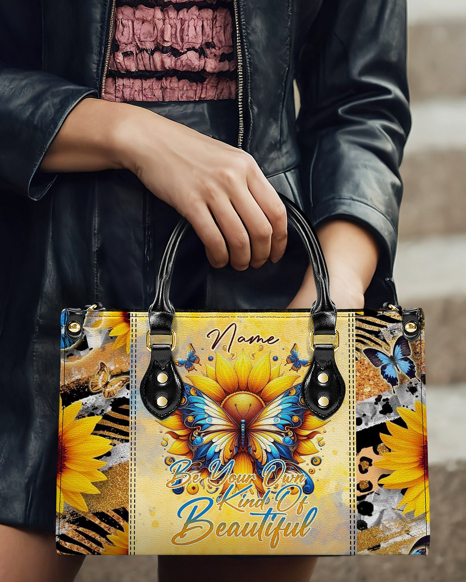 BE YOUR OWN KIND OF BEAUTIFUL BUTTERFLY SUNFLOWER LEATHER HANDBAG - TLNZ2603241