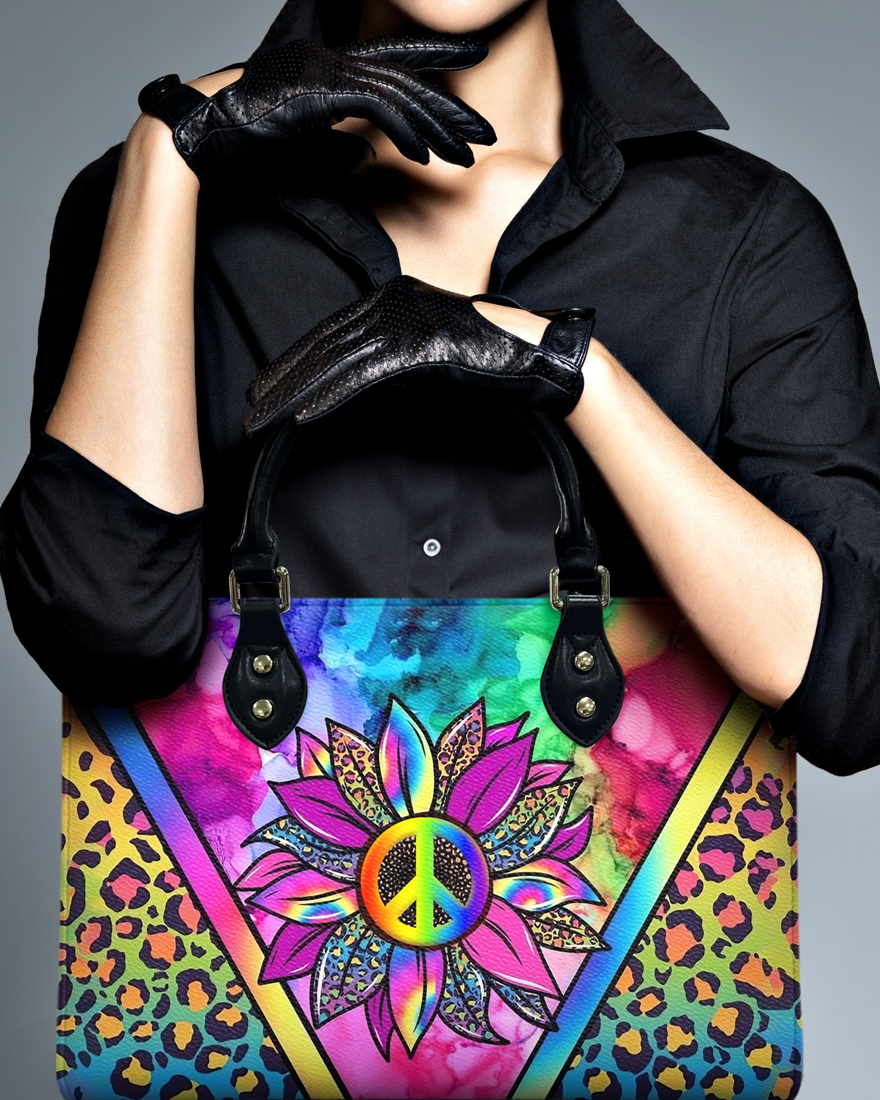 COLORFUL PEACE SUNFLOWER LEATHER HANDBAG - YHHG2412244