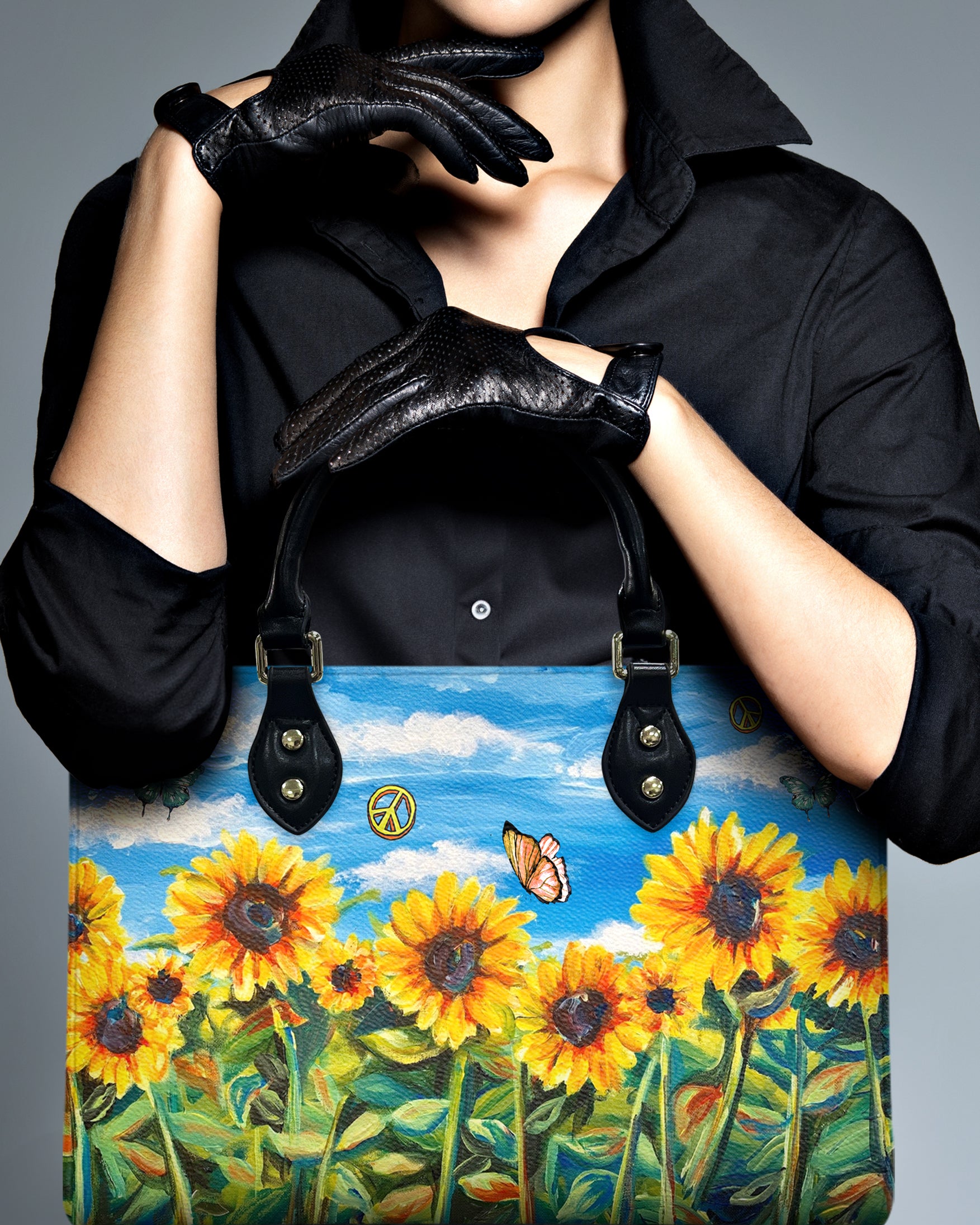 HIPPIE SUNFLOWERS LEATHER HANDBAG - YHHG0411244