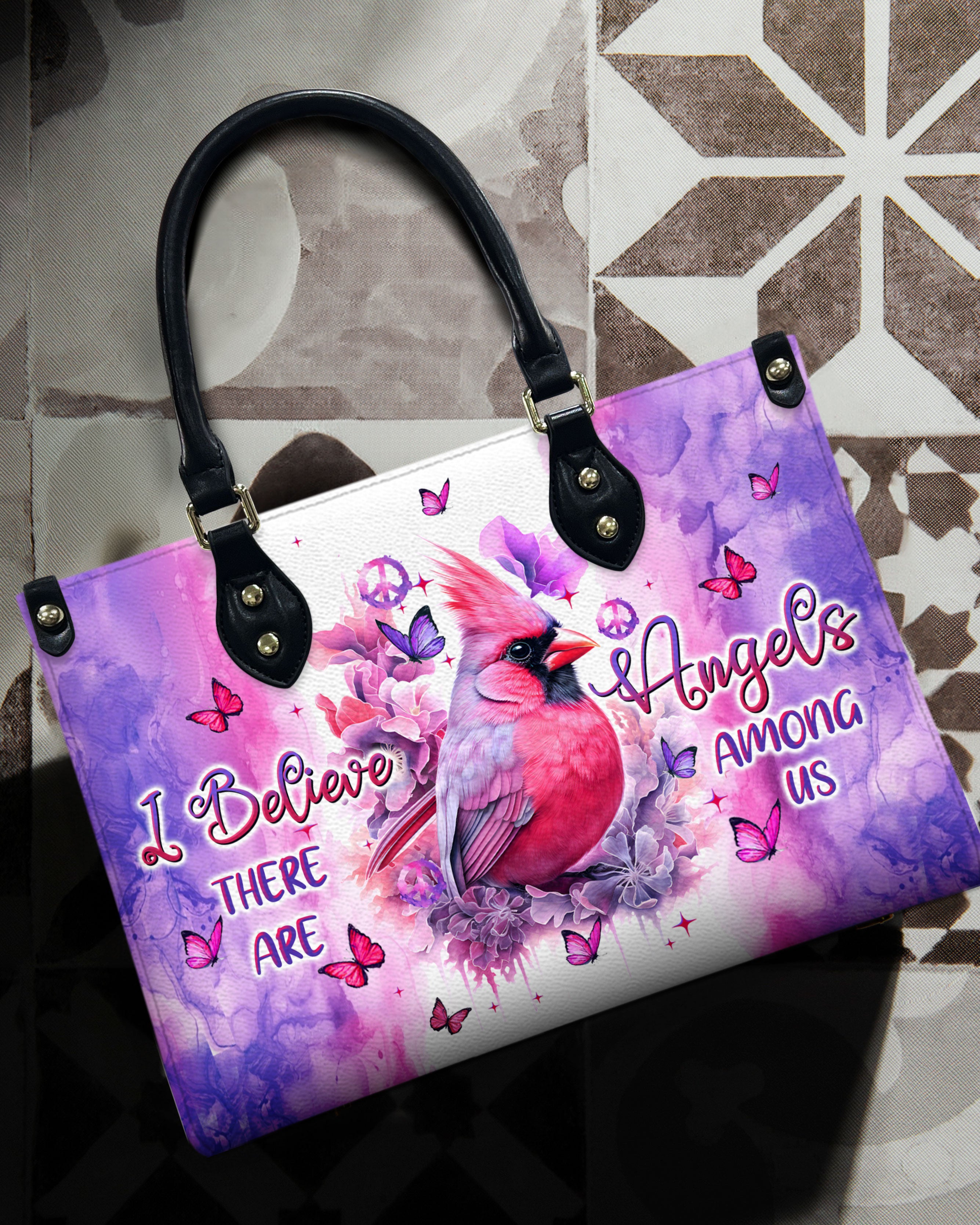 I BELIEVE THERE ARE ANGELS AMONG US CARDINAL LEATHER HANDBAG - TLTW3007244