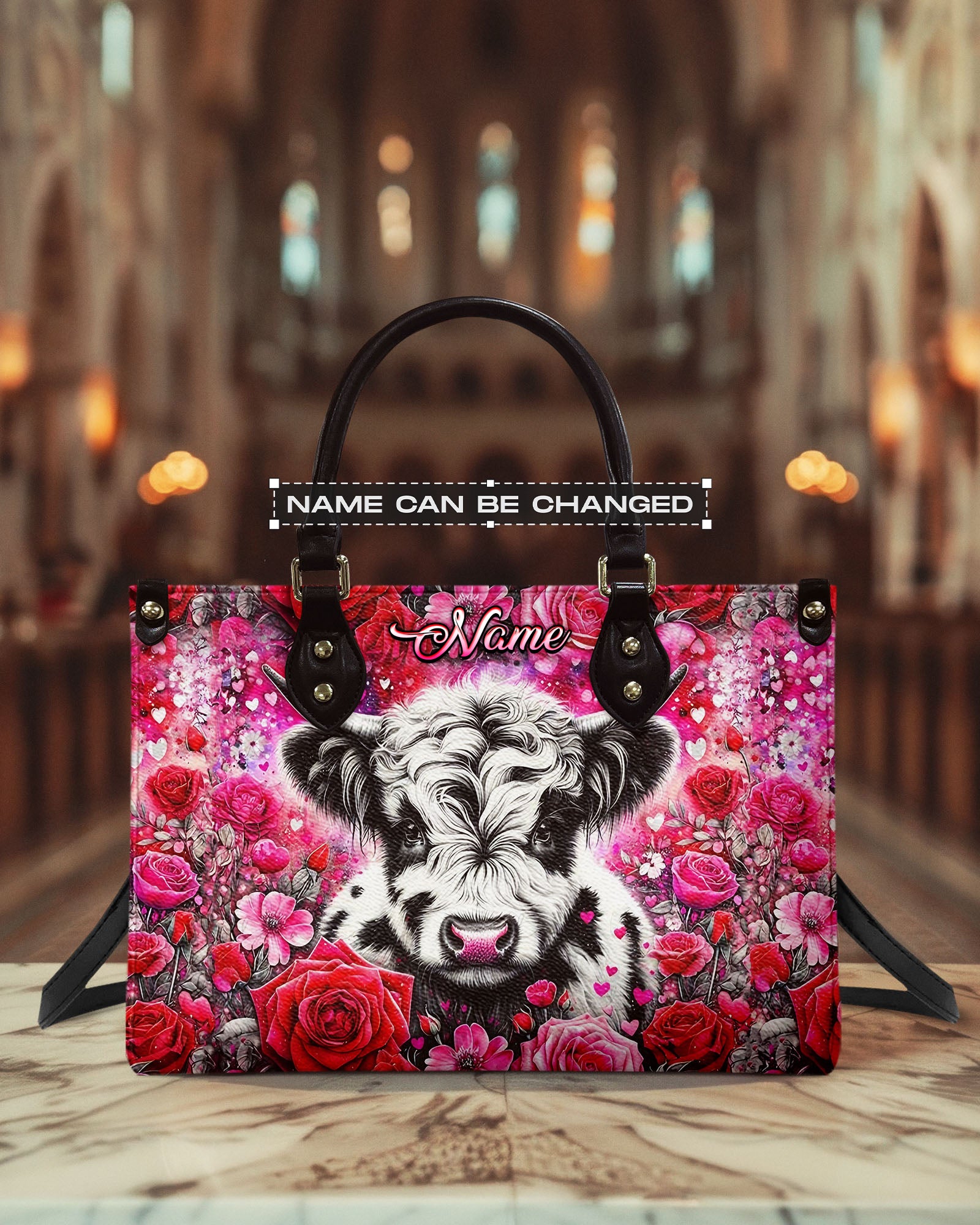 COW AND ROSE LEATHER HANDBAG - YHHG1203254