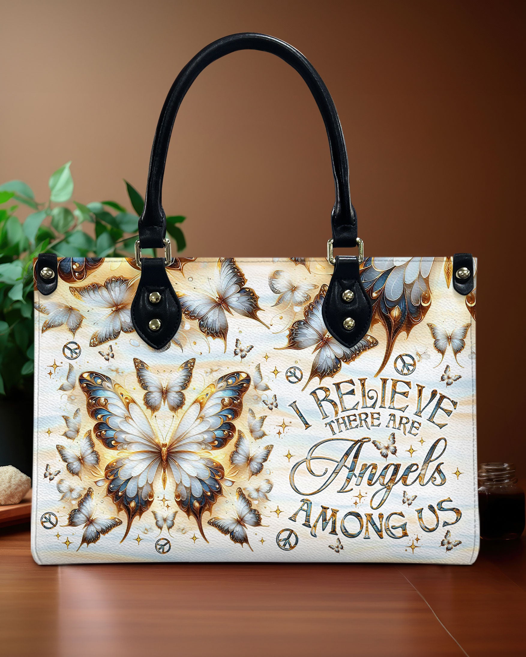 I BELIEVE THERE ARE ANGELS AMONG US BUTTERFLY   LEATHER HANDBAG - TLNO1110244