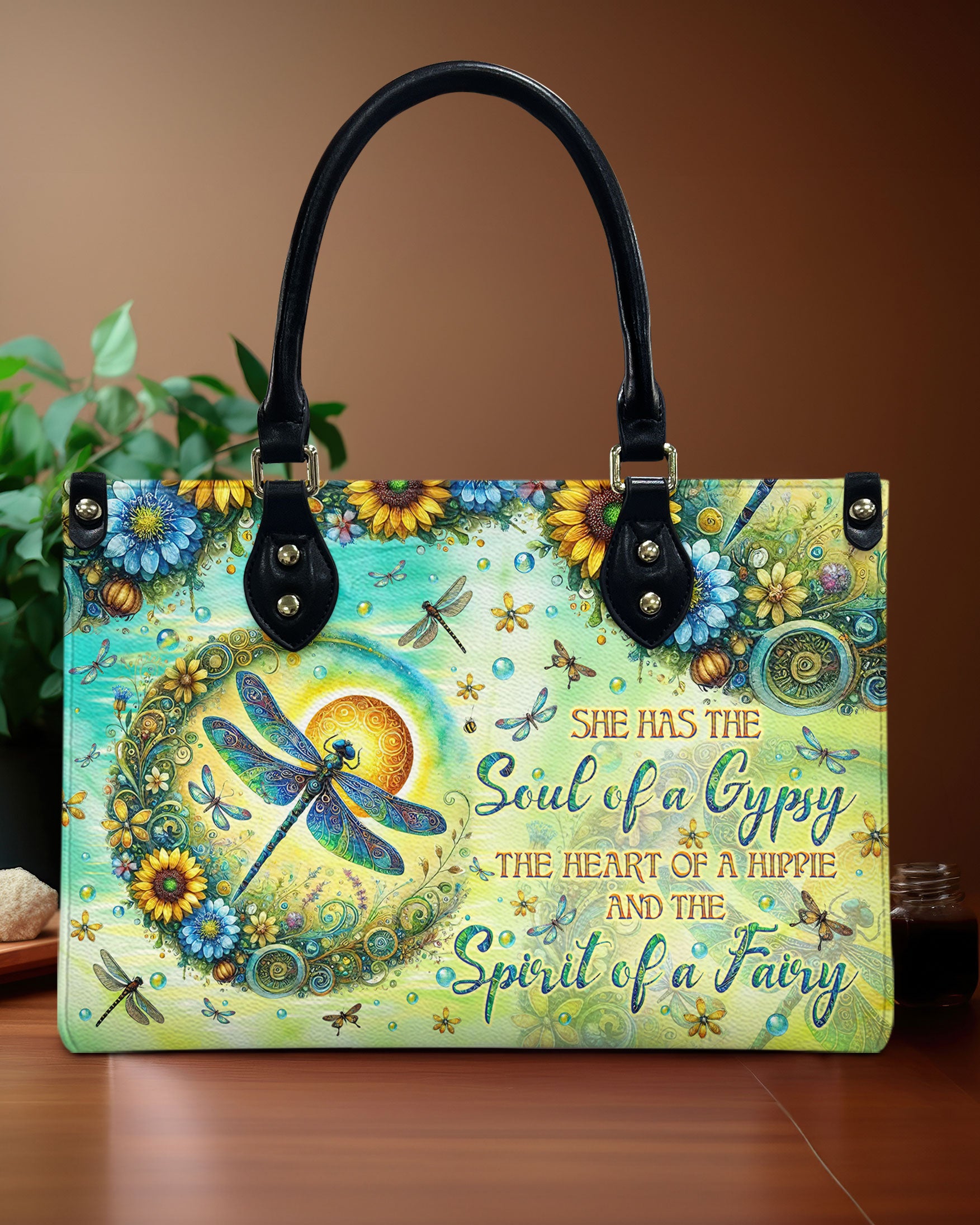 SPIRIT OF A FAIRY DRAGONFLY LEATHER HANDBAG - TLNO1809244