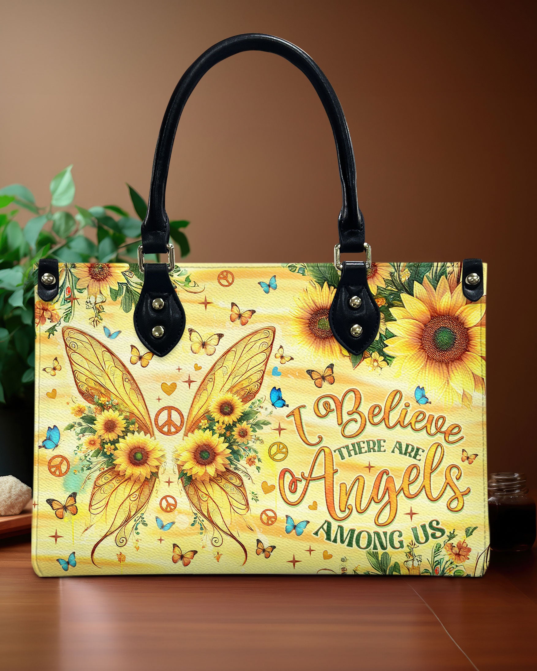 I BELIEVE THERE ARE ANGELS AMONG US WINGS LEATHER HANDBAG - TLNO1909244