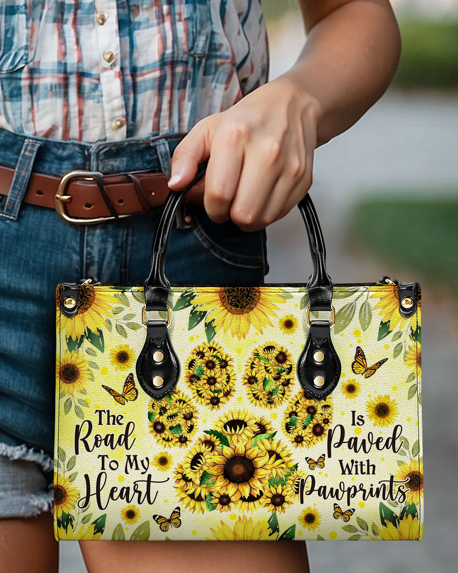 THE ROAD TO MY HEART DOG PAW SUNFLOWER LEATHER HANDBAG - TLNO0407241