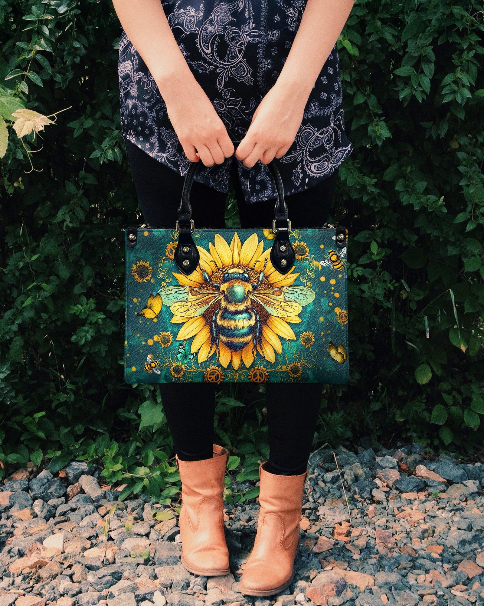 BEE SUNFLOWER LEATHER HANDBAG - YHHN1103254