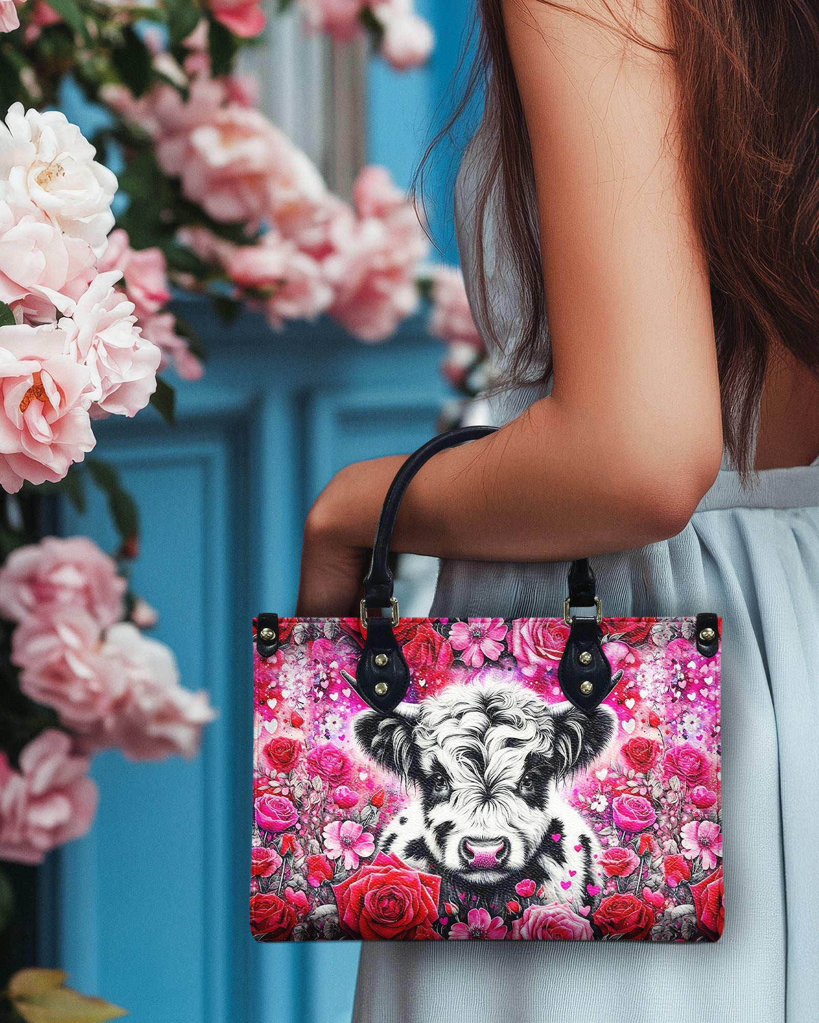 COW AND ROSE LEATHER HANDBAG - YHHG1203254