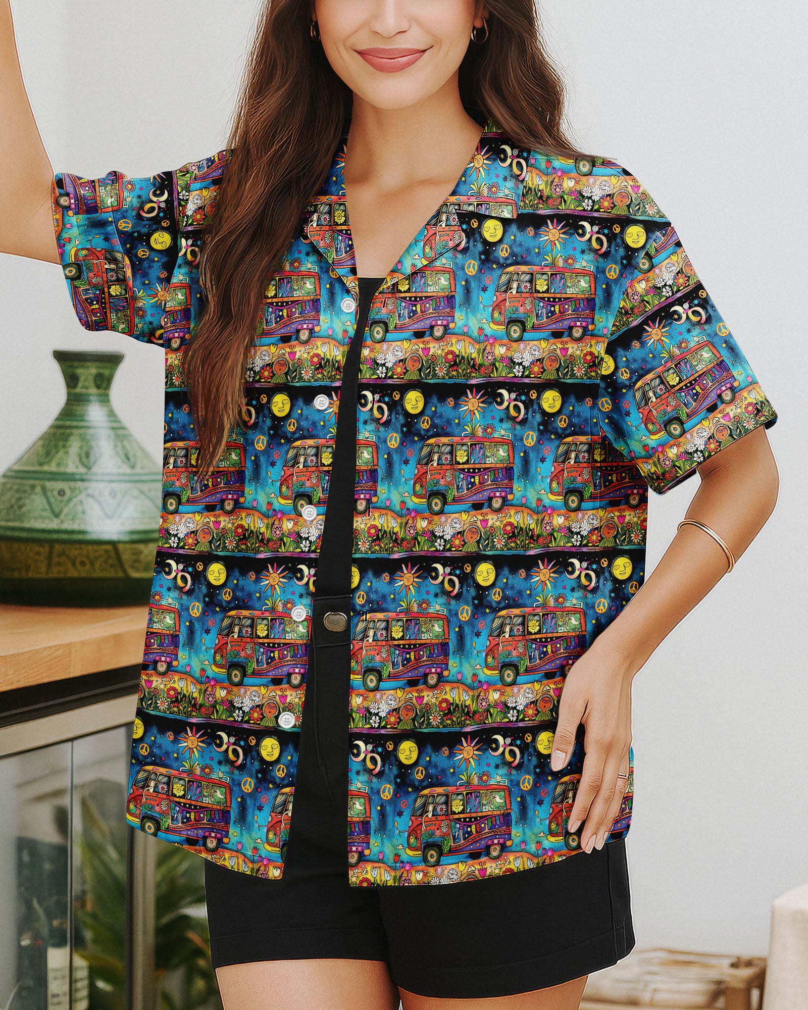 HIPPIE BUS FLOWER HAWAIIAN SHIRT - TLTW0904251