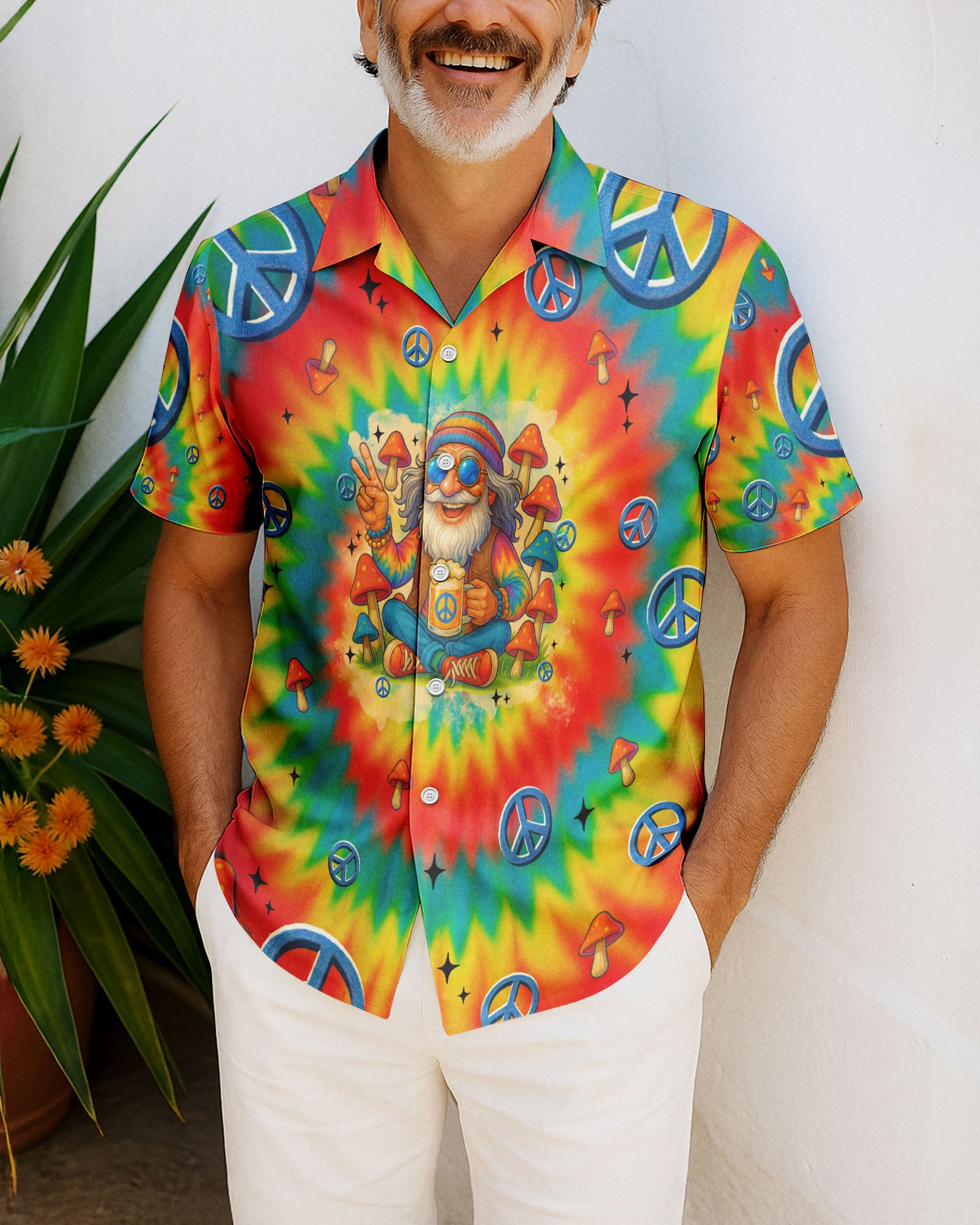 OLD HIPPIES TIE DYE HAWAIIAN SHIRT - TYTM1507252
