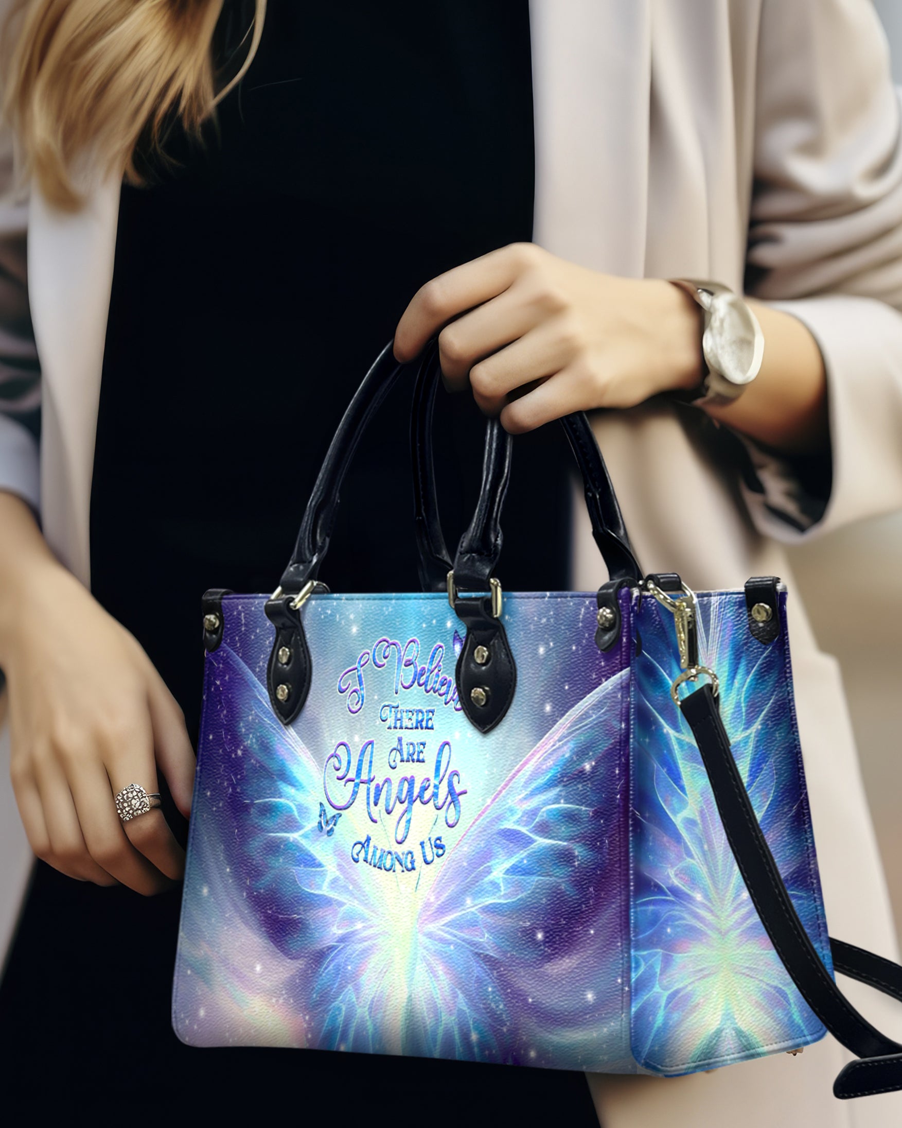 I BELIEVE THERE ARE ANGELS AMONG US LEATHER HANDBAG - YHHG0907242