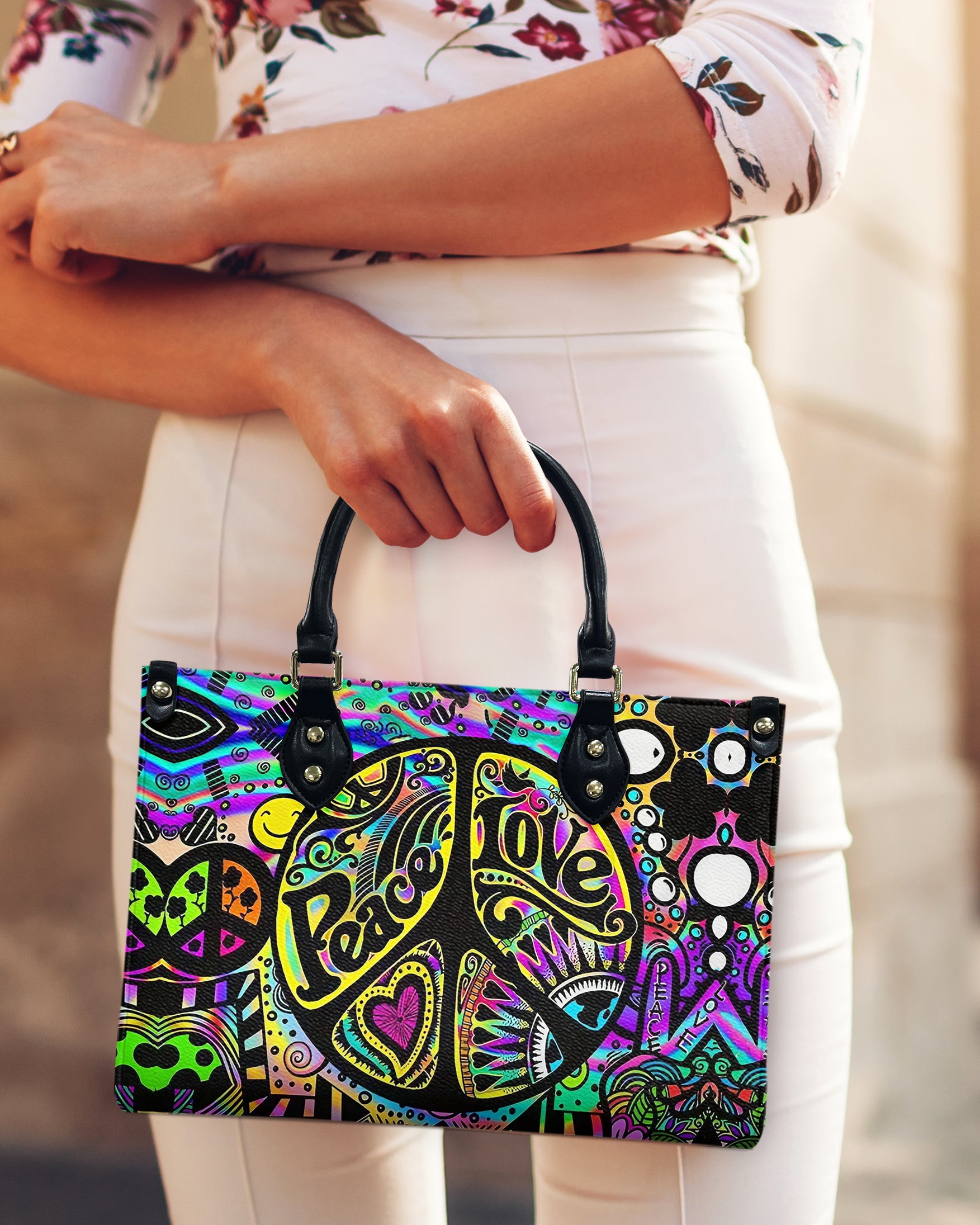 PEACE LOVE HIPPIE LEATHER HANDBAG - YHHG2808241