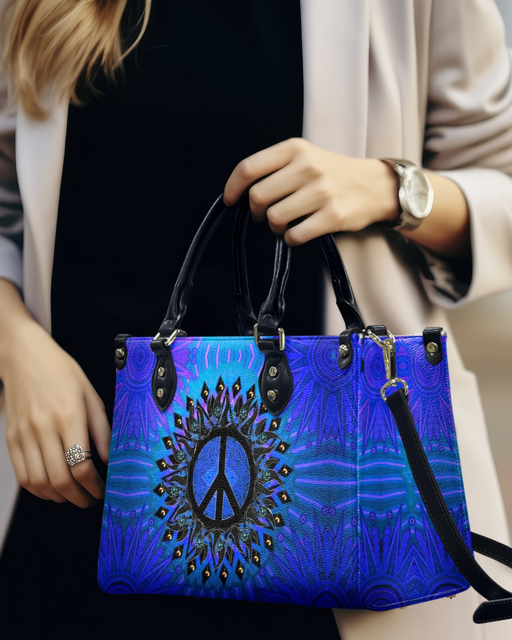 HIPPIE PEACE SYMBOL LEATHER HANDBAG - YHHG0310245