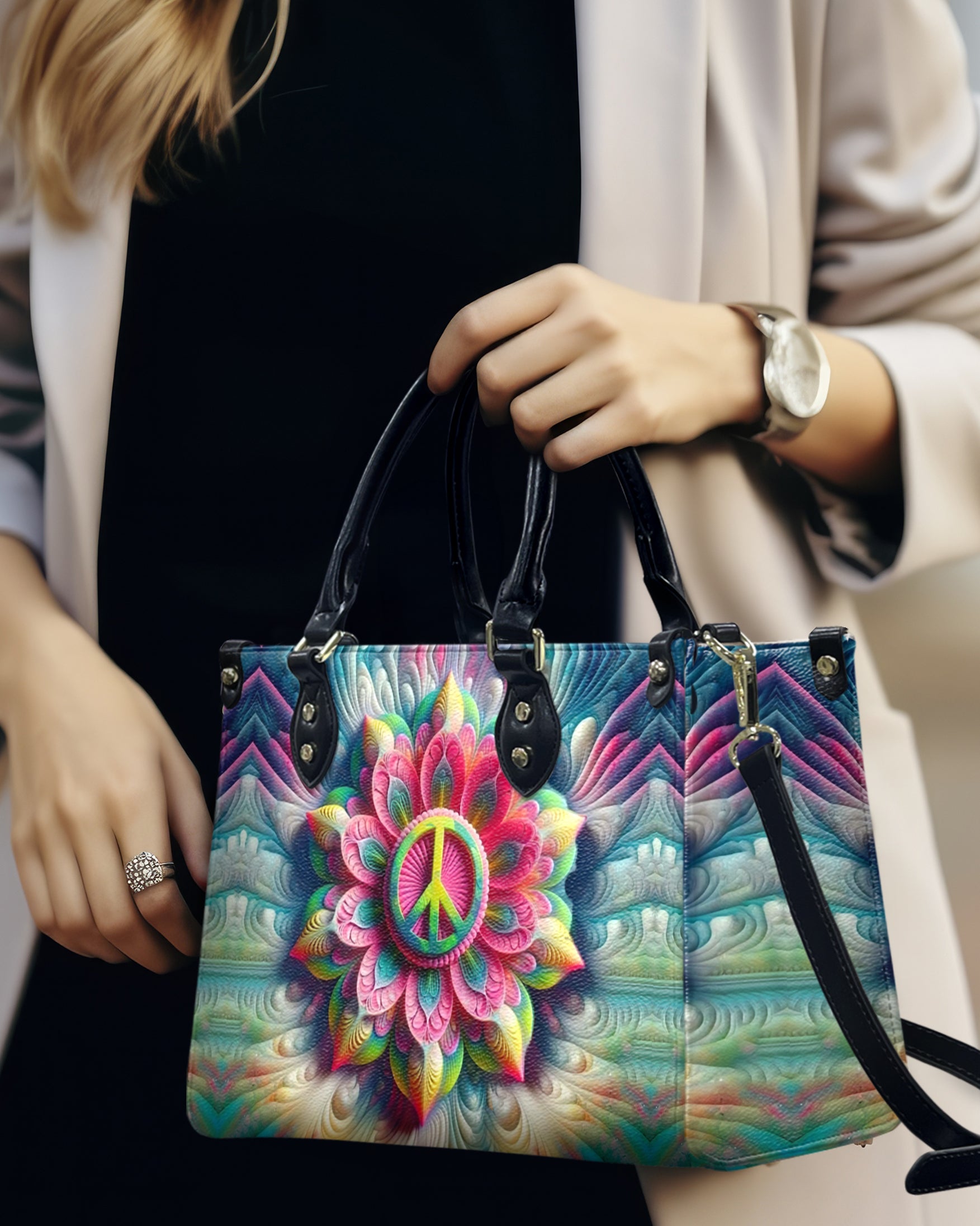 COLORFUL PEACE FLOWER LEATHER HANDBAG - YHHG1212244