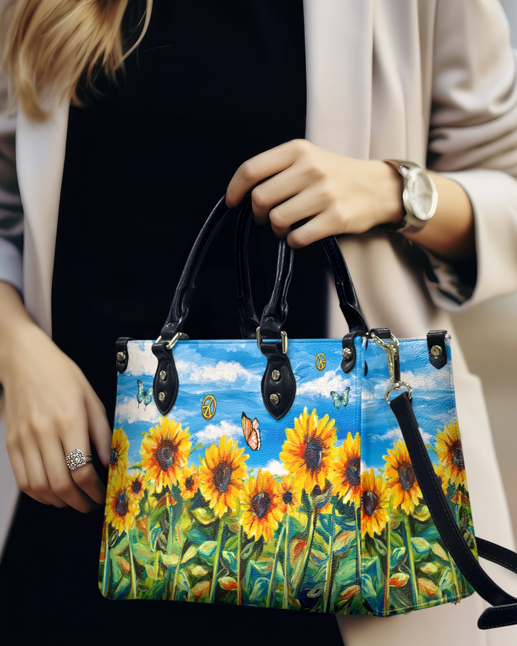 HIPPIE SUNFLOWERS LEATHER HANDBAG - YHHG0411244