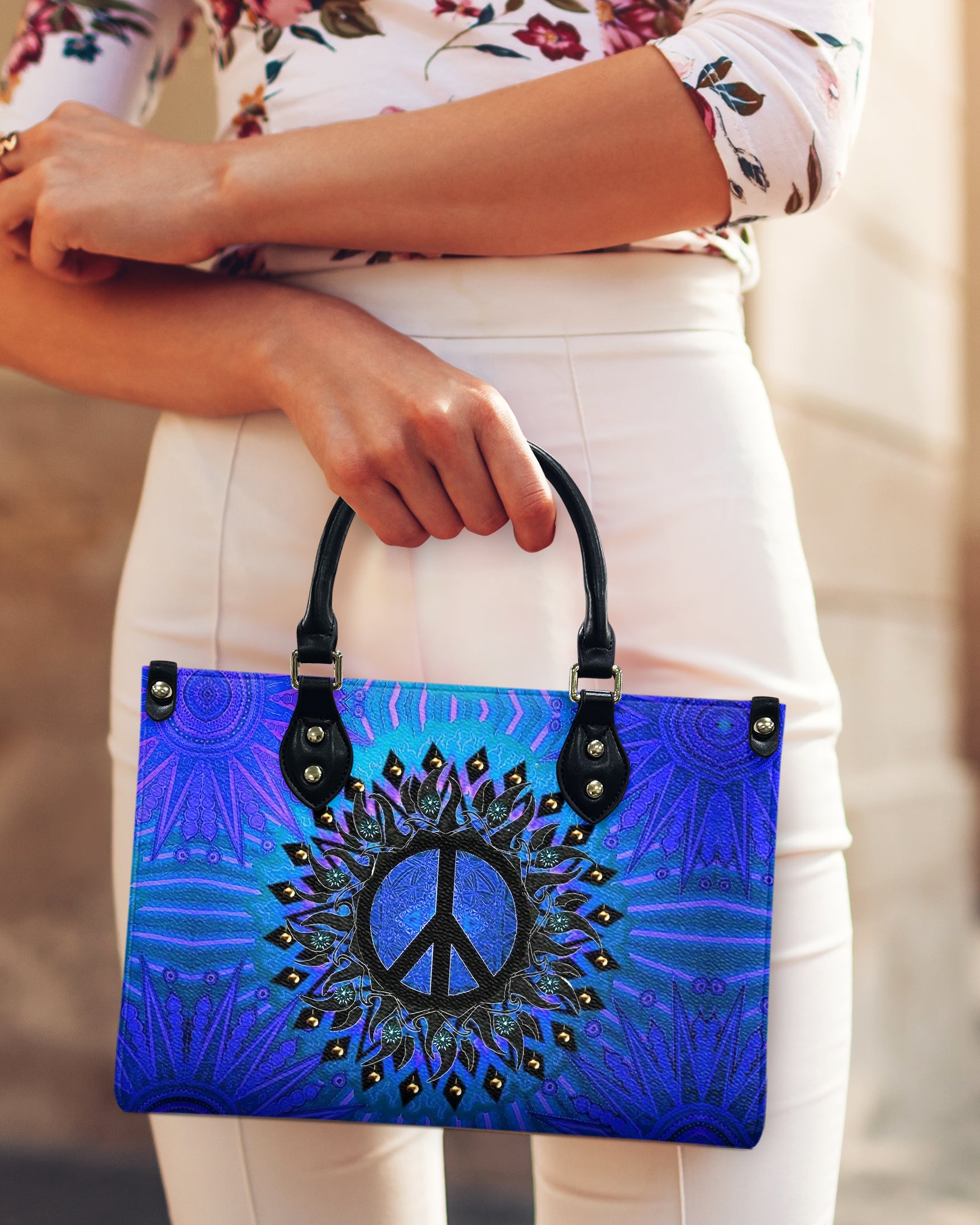 HIPPIE PEACE SYMBOL LEATHER HANDBAG - YHHG0310245