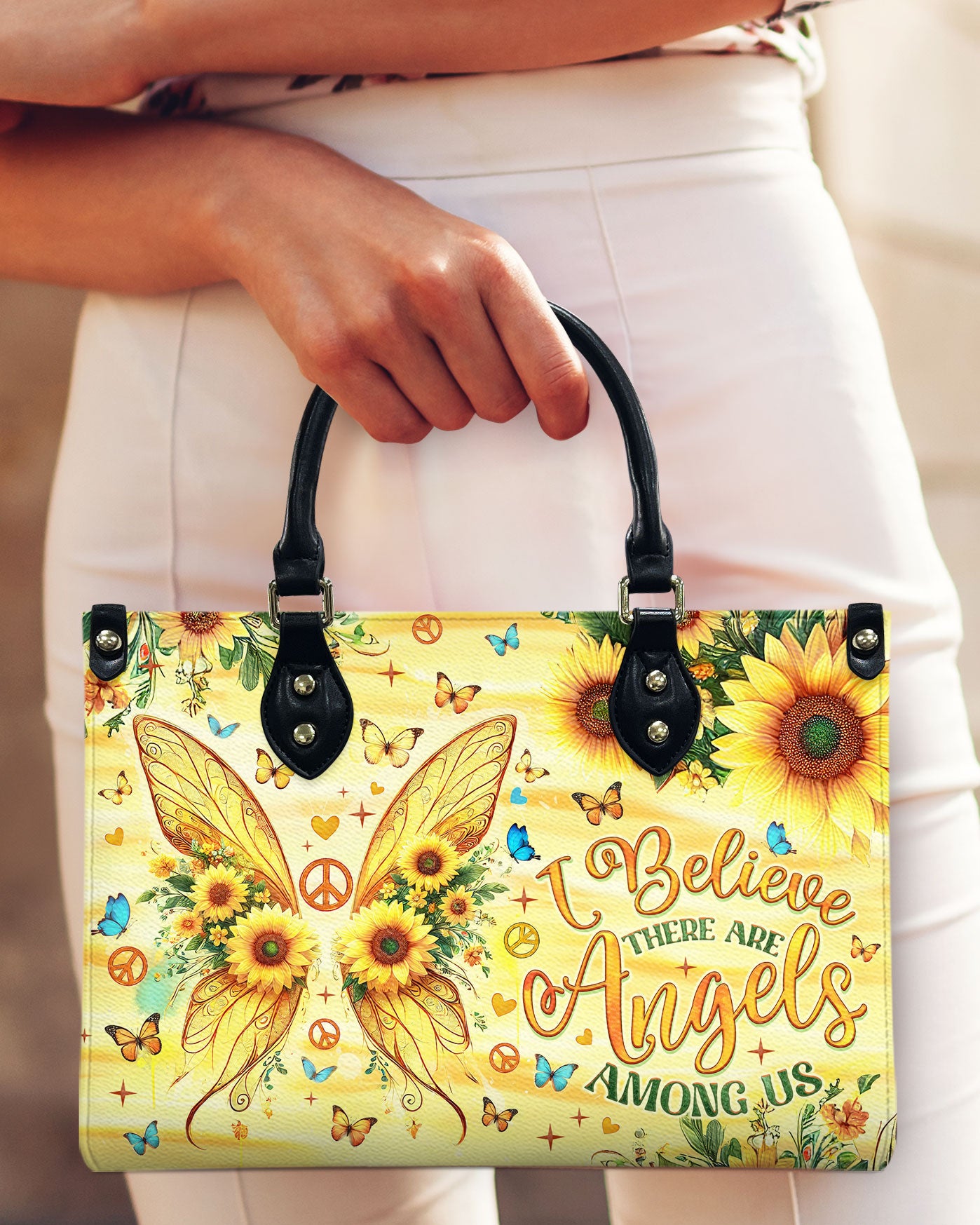 I BELIEVE THERE ARE ANGELS AMONG US WINGS LEATHER HANDBAG - TLNO1909244