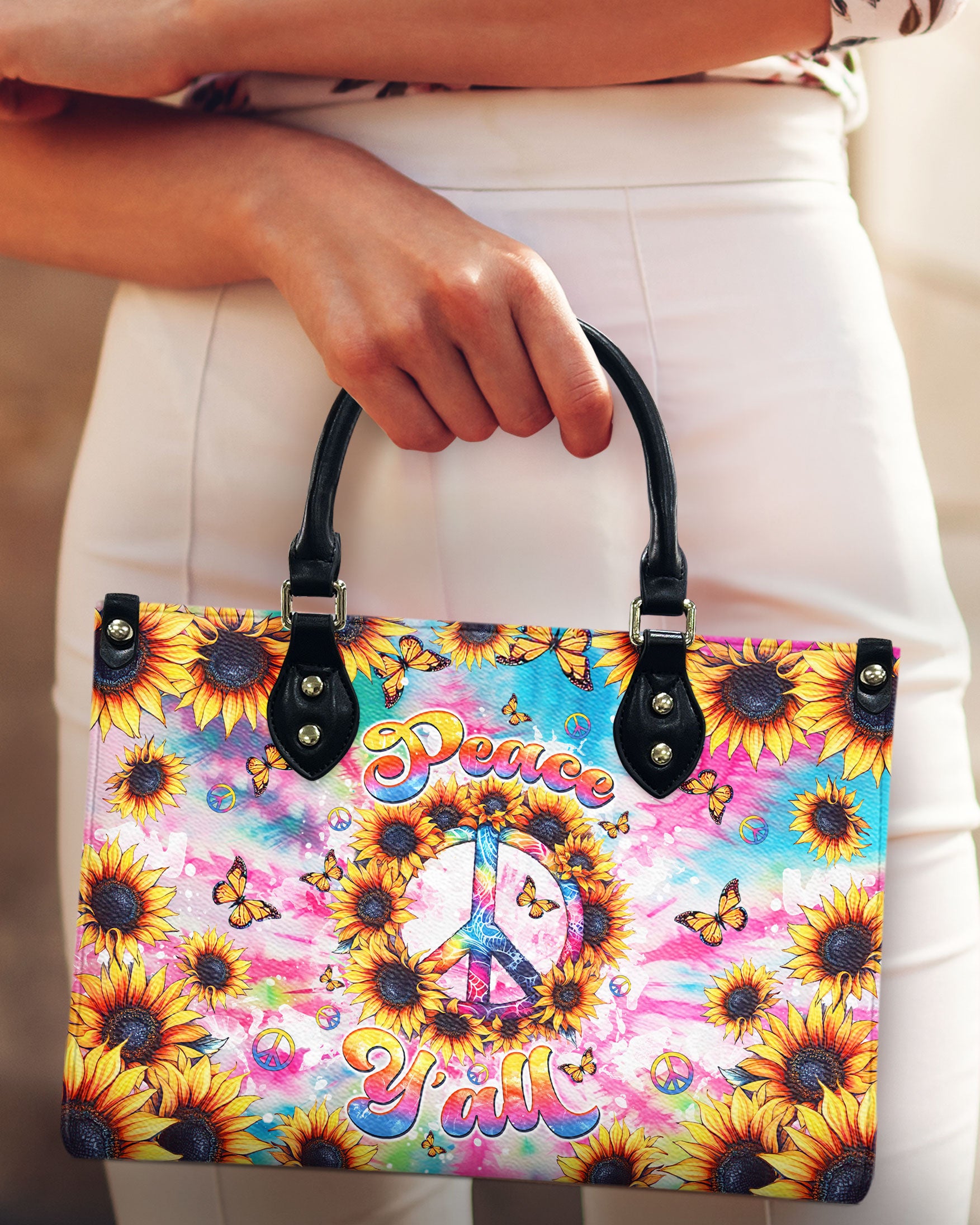 PEACE Y'ALL SUNFLOWER LEATHER HANDBAG - TLTW1109243