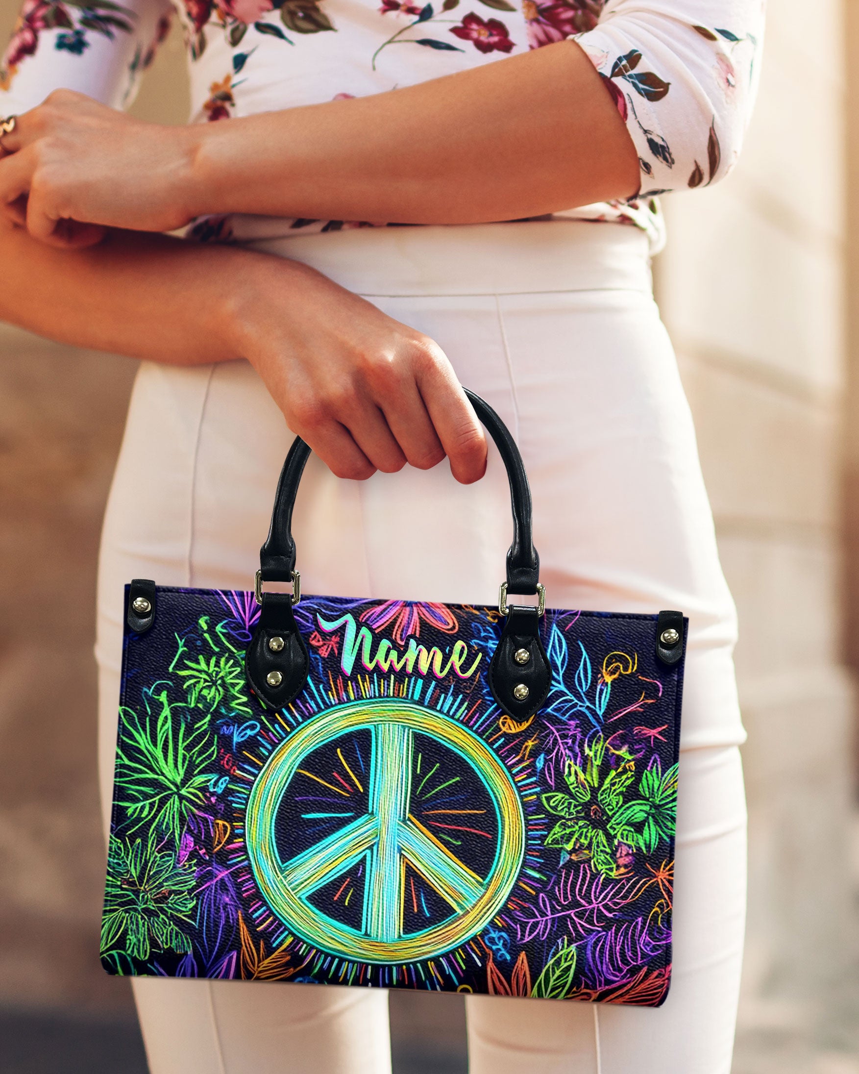 PEACE FLOWER  LEATHER HANDBAG - TLNZ2811245