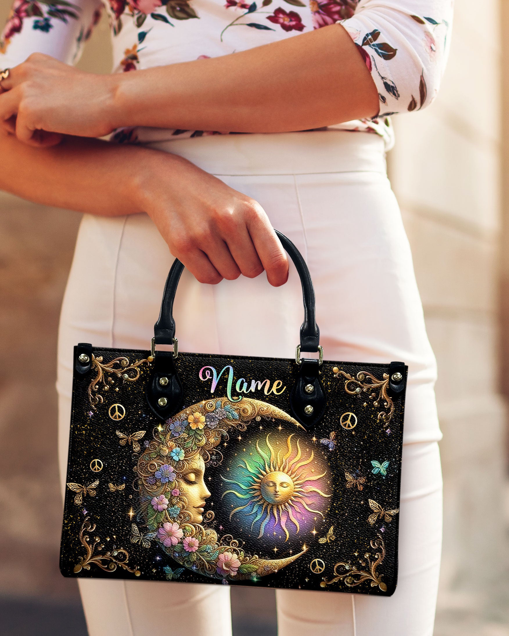 HIPPIE SUN AND MOON LEATHER HANDBAG - TLNZ2610245