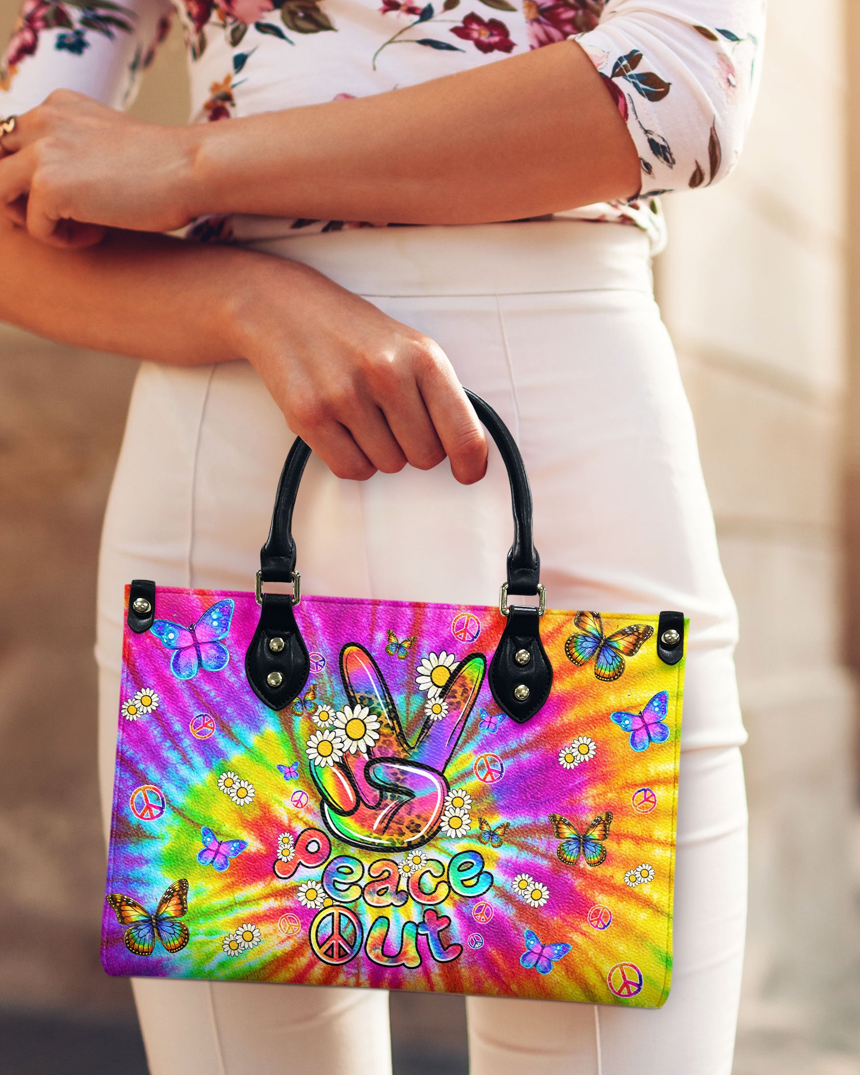 PEACE OUT TIE DYE LEATHER HANDBAG - TLNZ1608244